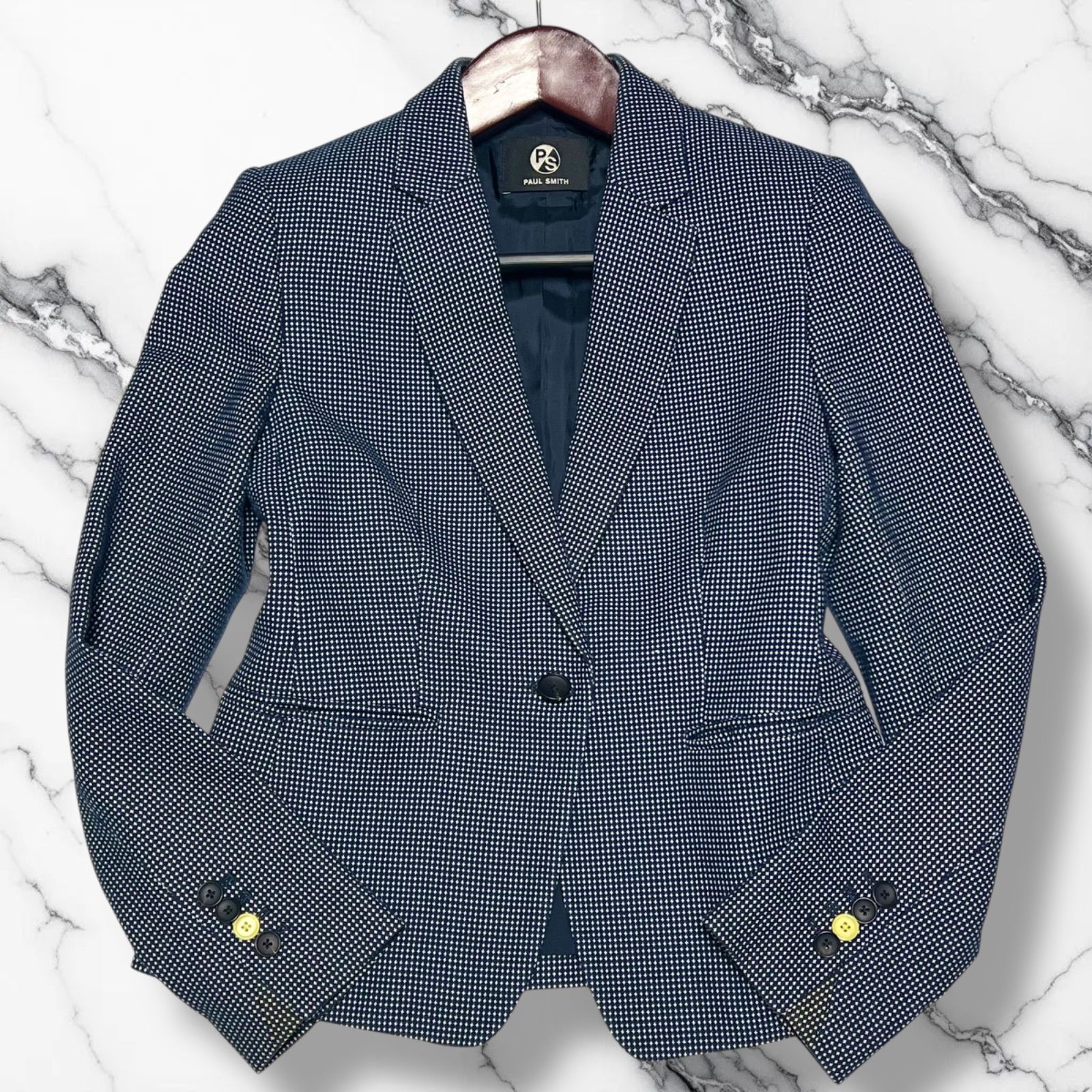 美麗品 PS Paul Smith ポールスミス ドット セットアップ スーツ パンツ ネイビー ウール コットン 総裏 he