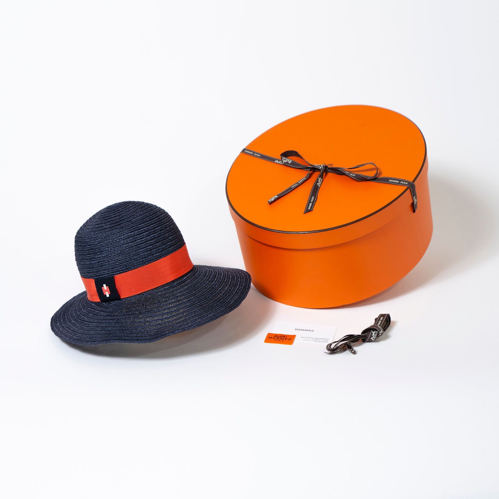 エルメス HERMES ストローハット ネイビー 58 レディース イタリア製 ヘンプ コットン ビスコース 帽子 ハット き 夏 春