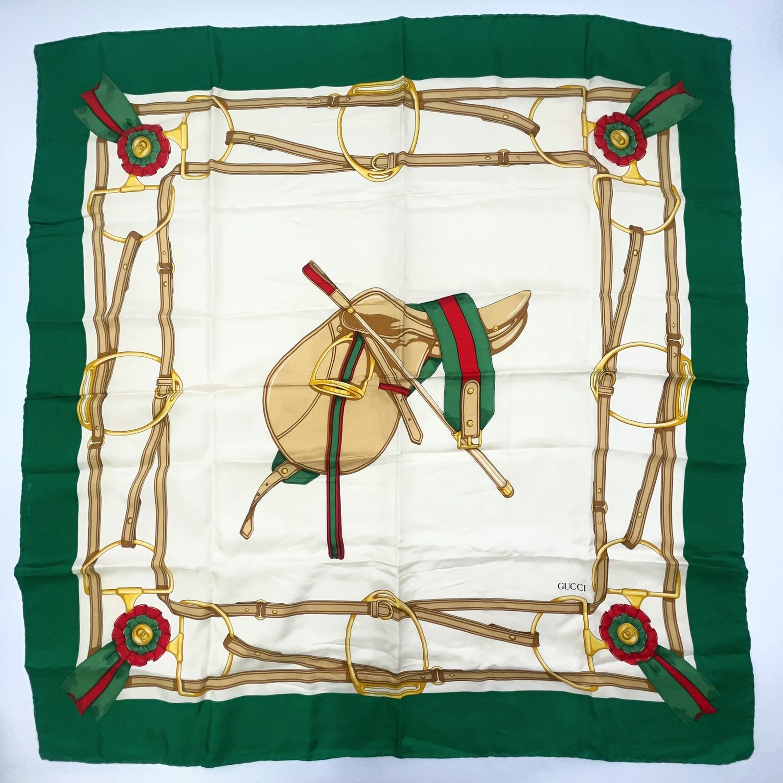 GUCCI 馬具 大判 シルク グリーン スカーフ - メルカリ