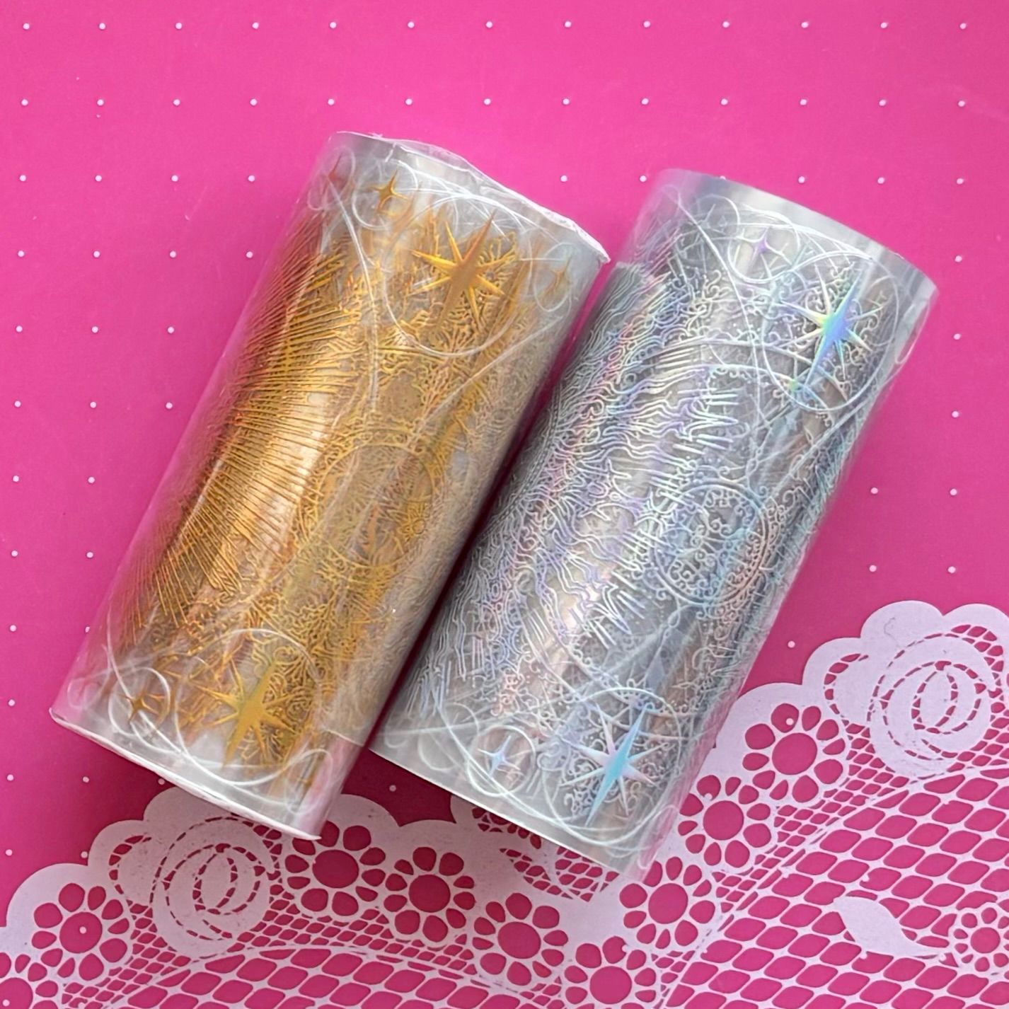 镭射银 镭射金 光圈 ダイカット加工 2巻セット 8 cm×3 m 300 cm loop 海外マスキングテープ 海外マステ 装飾