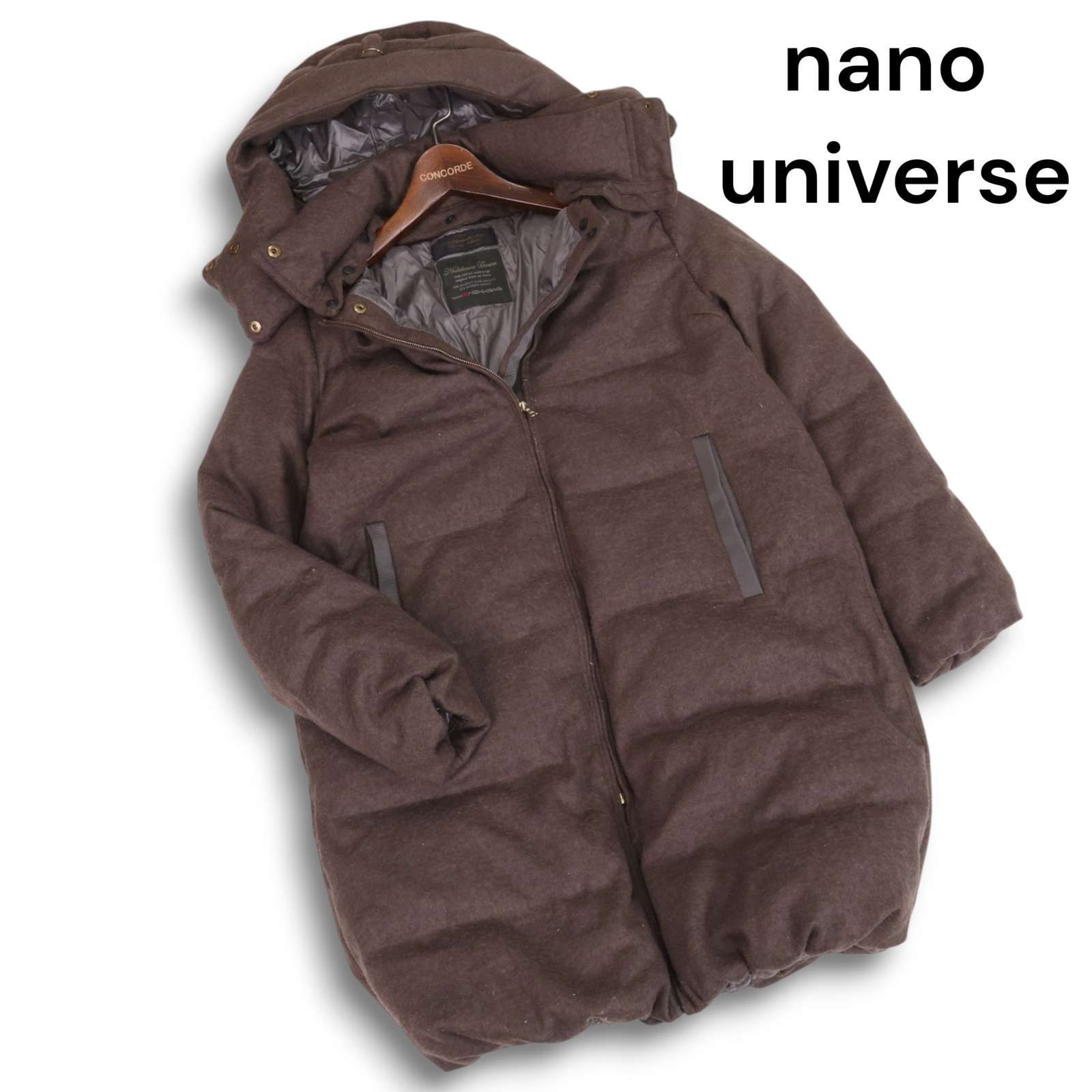 nano universe ナノユニバース × 西川ダウン★ 秋冬 ウール フーディー ダウン コート Sz.36 レディース