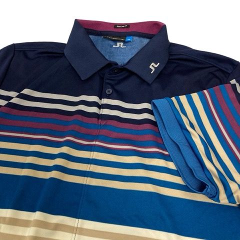 ジェイリンドバーグ J.LINDEBERG ポロシャツ 半袖 ボーダー ロゴ刺繍 L