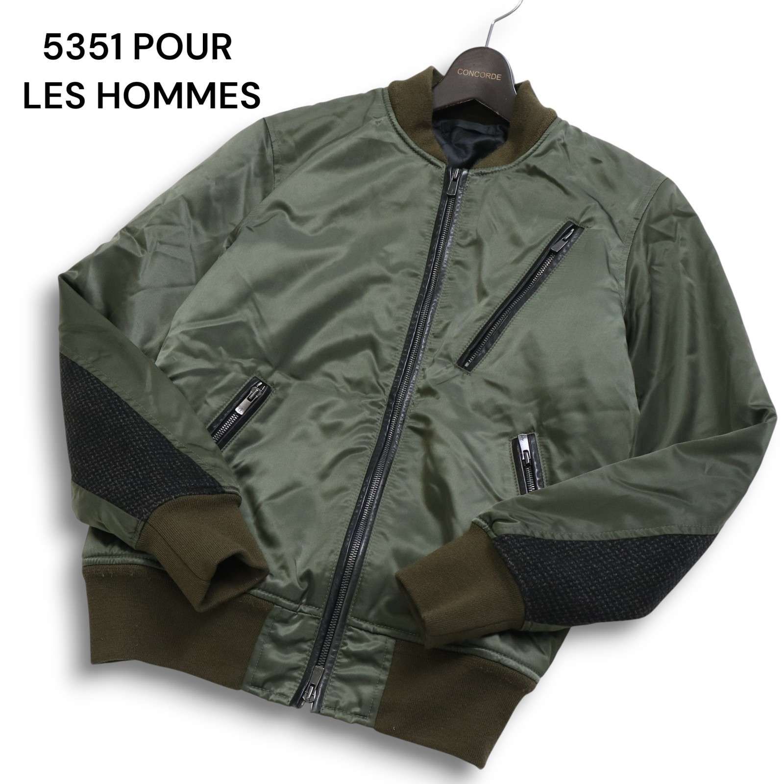 5351 POUR LES HOMMES 5351プールオム 裏地 中綿 キルティング ツイード切替 MA-1 フライト ジャケット Sz.2 メンズ