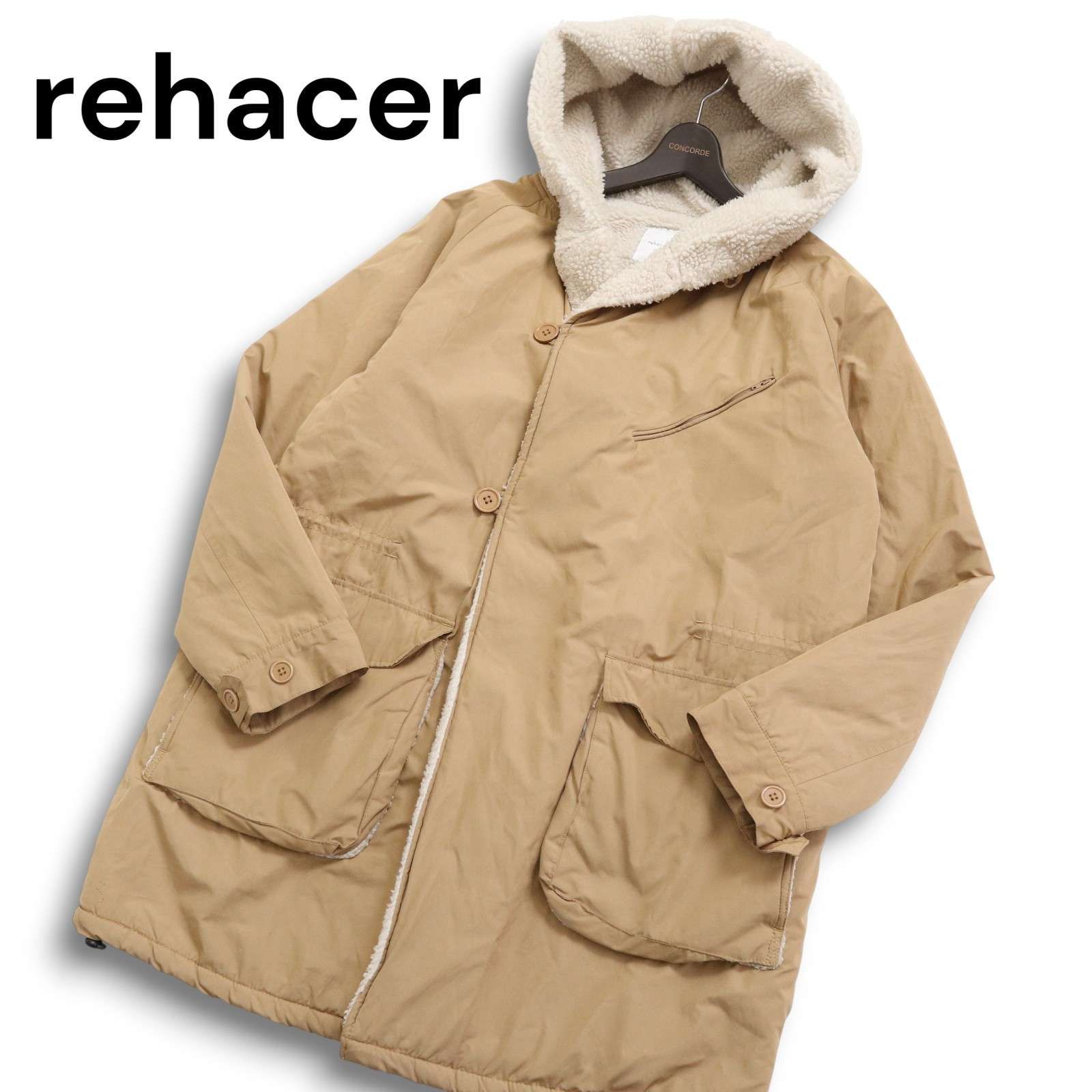 rehacer レアセル 秋冬 裏ボア☆ 袖中綿 モッズ コート フーデッド 