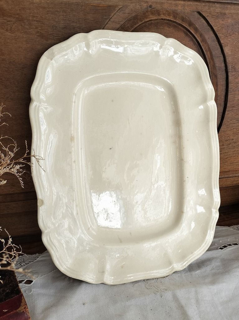 フランス アンティーク 花リム 皿 プレート 長方形 サルグミンヌ