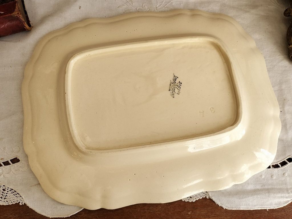 フランス アンティーク 花リム 皿 プレート 長方形 サルグミンヌ