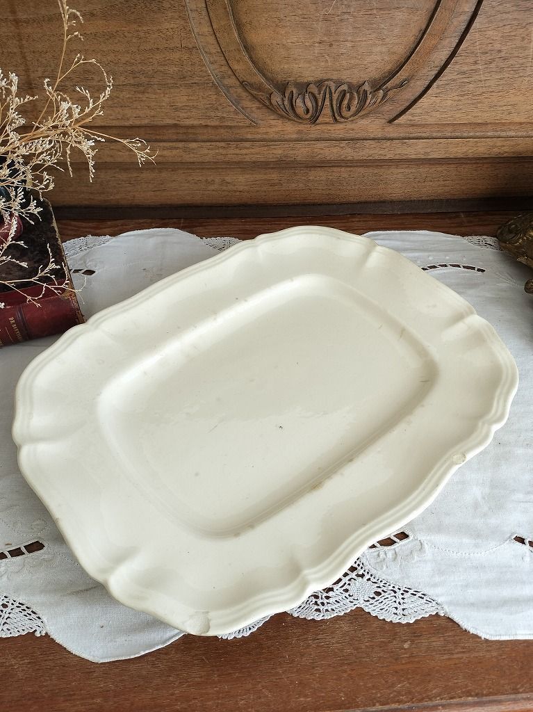 フランス アンティーク 花リム 皿 プレート 長方形 サルグミンヌ