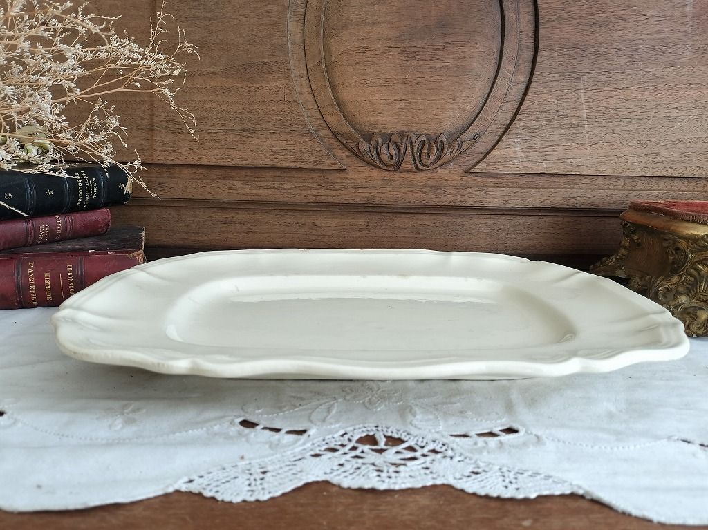 フランス アンティーク 花リム 皿 プレート 長方形 サルグミンヌ