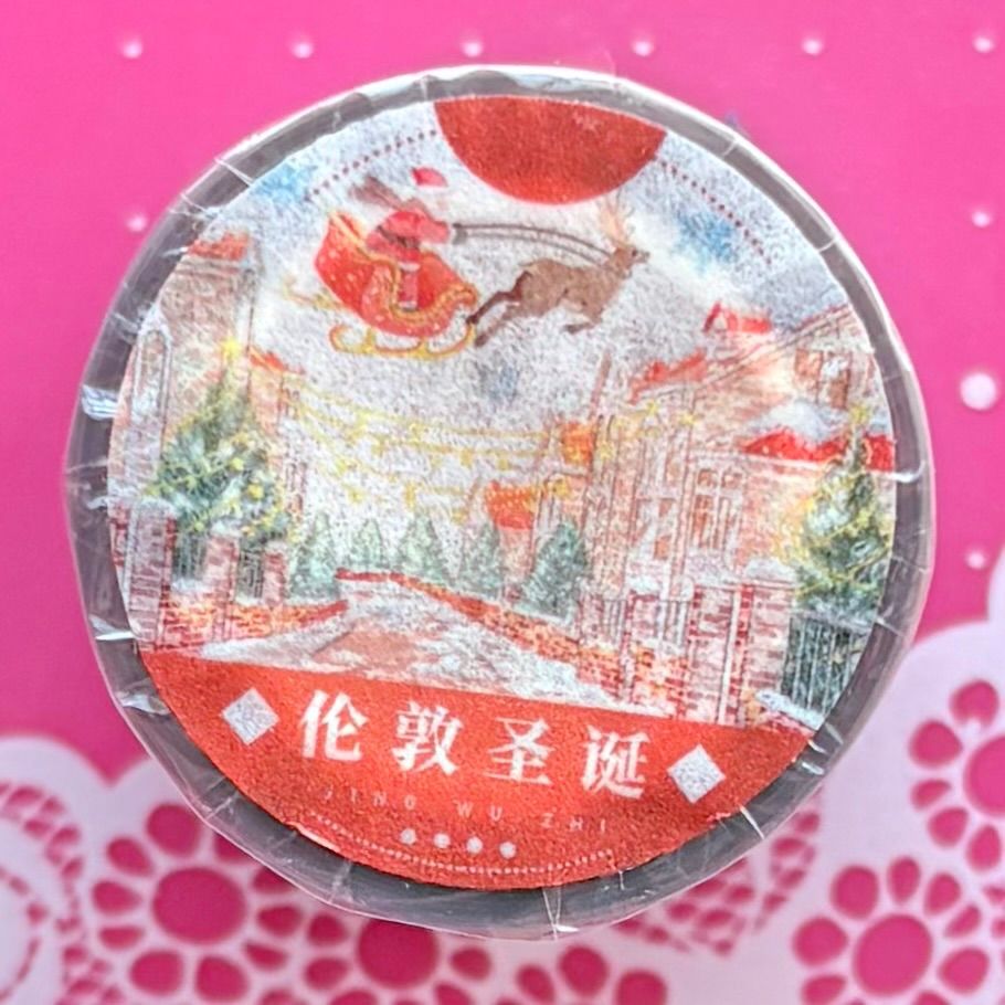 PET 伦敦圣诞 7 cm×5 m 100 cm loop 海外マスキングテープ 海外マステ 花