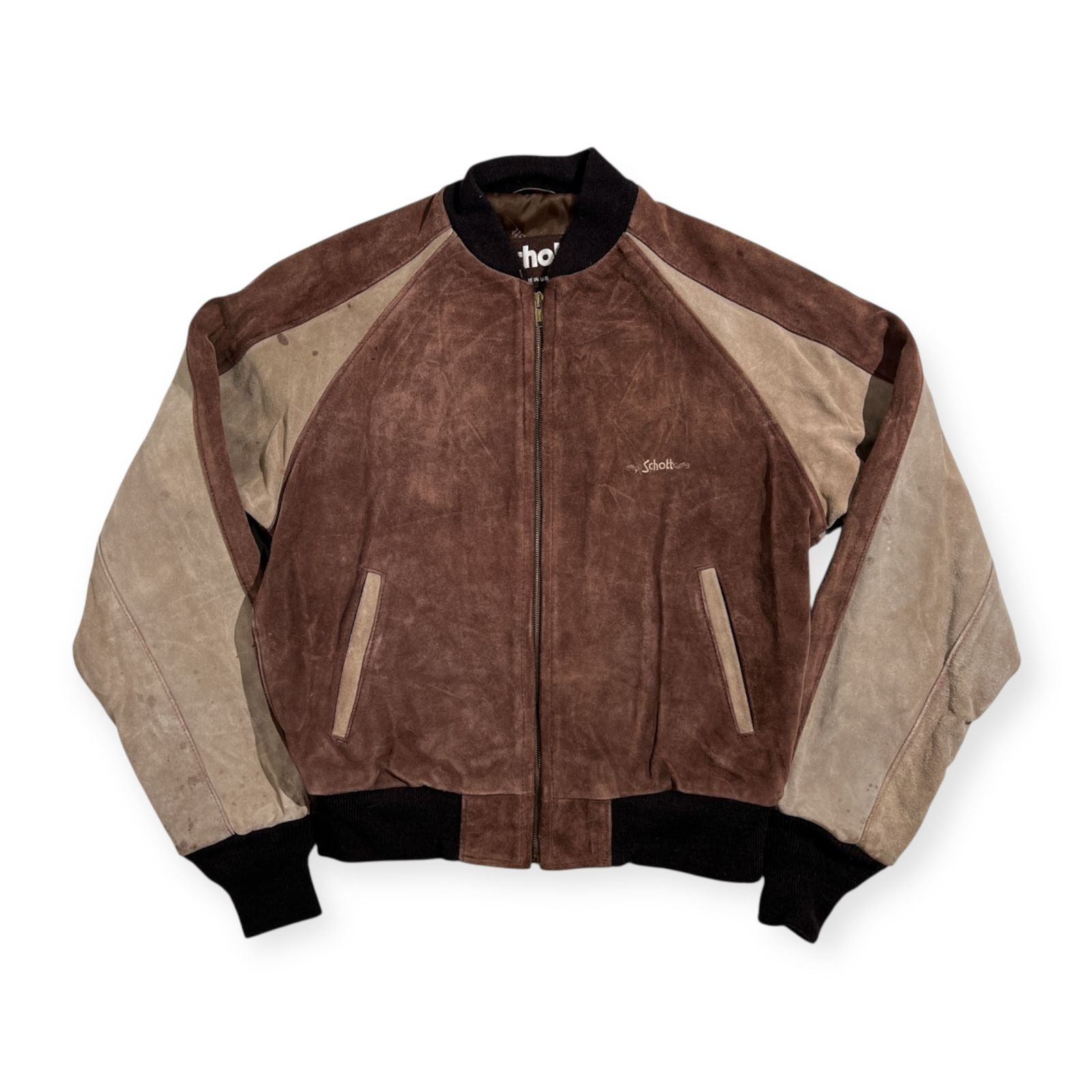 Schott ショット ロゴ刺繍 スエード 本革 オールレザー ジャケット 40 |スタジャン|ビンテージ|アメリカ製