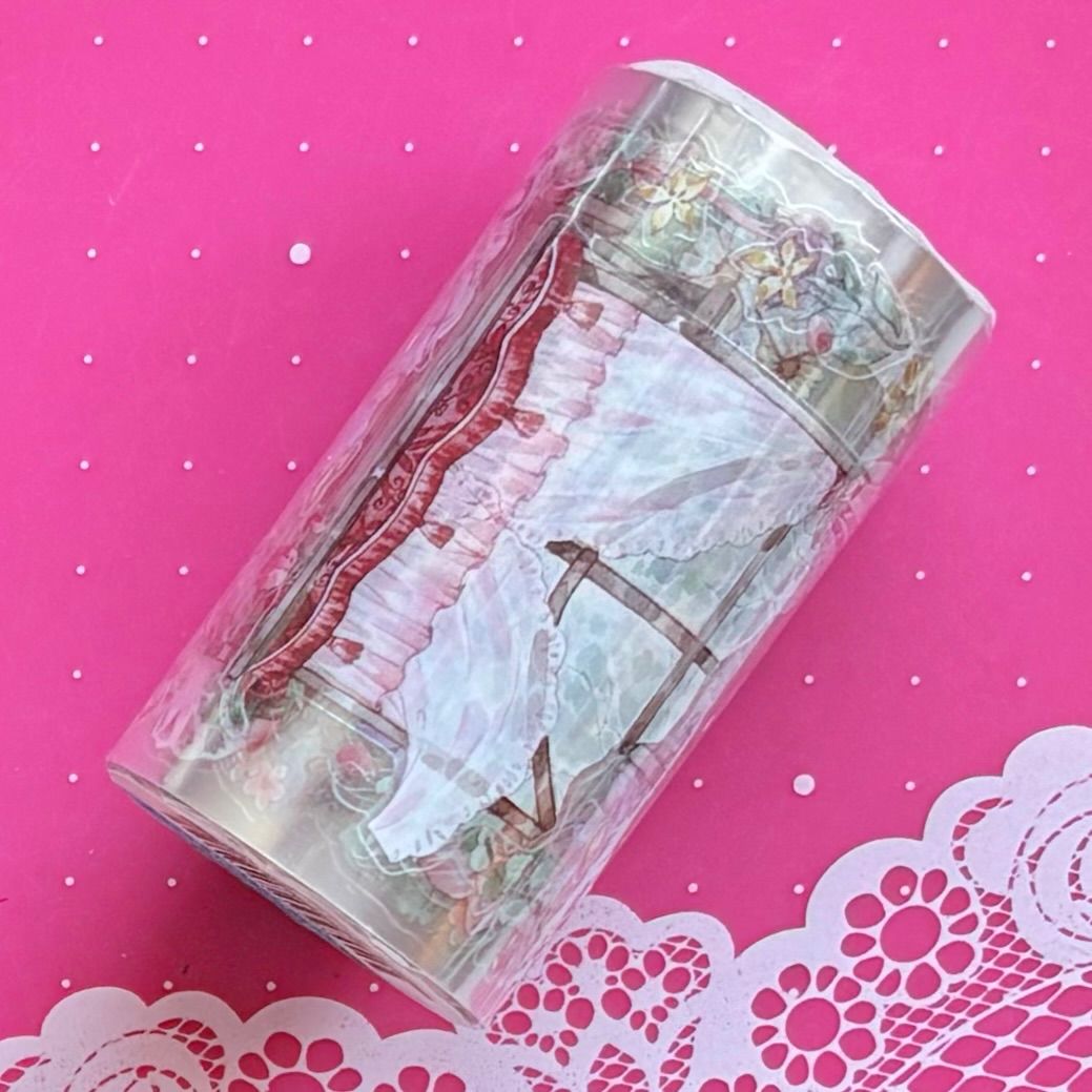 PET 庄园午后 ダイカット加工 7.5 cm×5 m 125 cm|loop 海外マスキングテープ 海外マステ 家具 庭 アフタヌーンティー