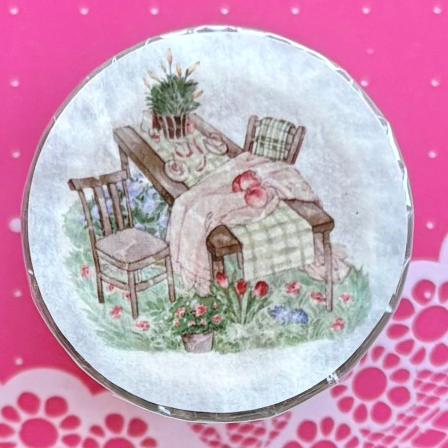 PET 庄园午后 ダイカット加工 7 5 cm m 125 loop 海外マスキングテープ 海外マステ 家具 庭 アフタヌーンティー