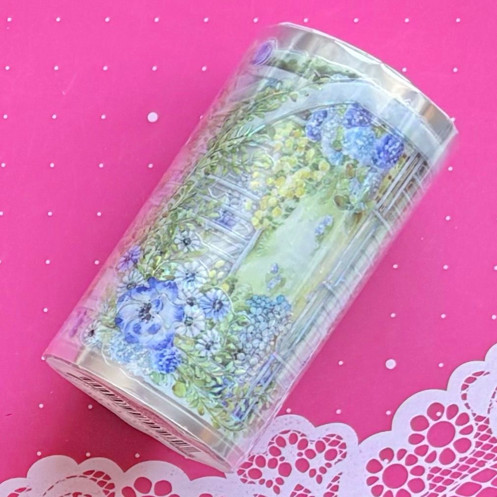 贝壳光 花与窗 ダイカット加工 7 5 cm m 125 loop 海外マスキングテープ 海外マステ 窓 花