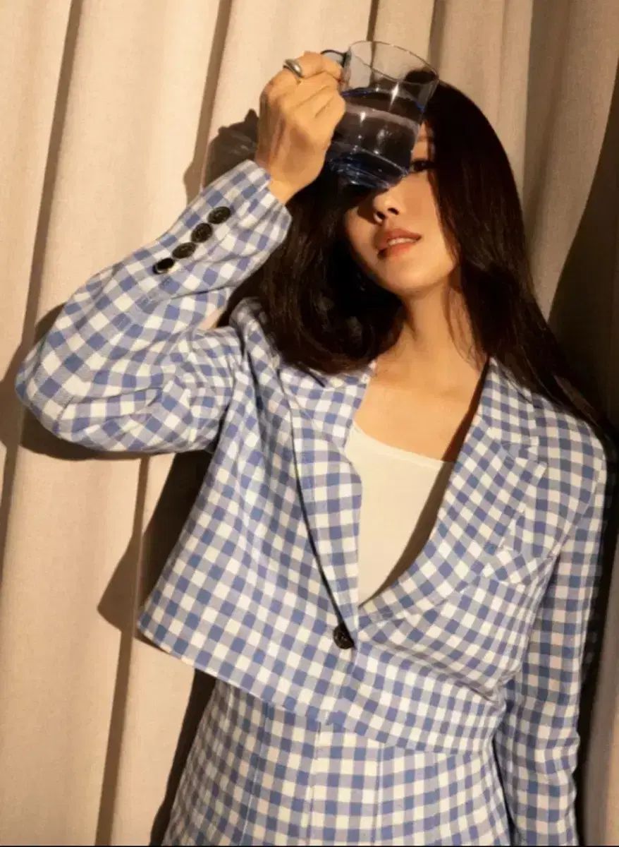 セイノモア ブルー CHECK ジャケット スカート セットアップ