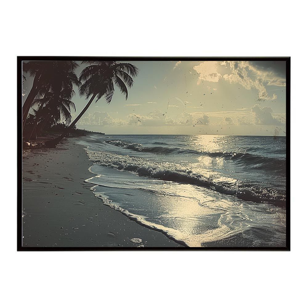 【A1サイズ（約59x84cm）】【lh-poster-5085】エモーショナルサーフ ヴィンテージ サーフ アンティーク 白黒 セピア ポスター インテリア アート 海岸 ヤシの木 海 ビーチ 夏 サーフィン