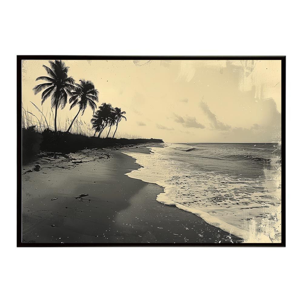 【B1サイズ（約73x103cm）】【lh-poster-5107】エモーショナルサーフ ヴィンテージ サーフ アンティーク 白黒 セピア ポスター インテリア アート 海岸 ヤシの木 海 ビーチ 夏 サーフィン