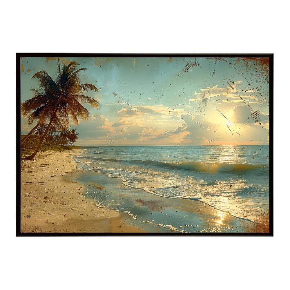 【B3サイズ（約36x51cm）】【lh-poster-5118】エモーショナルサーフ ヴィンテージ サーフ アンティーク 白黒 セピア ポスター インテリア アート 海岸 ヤシの木 海 ビーチ 夏 サーフィン