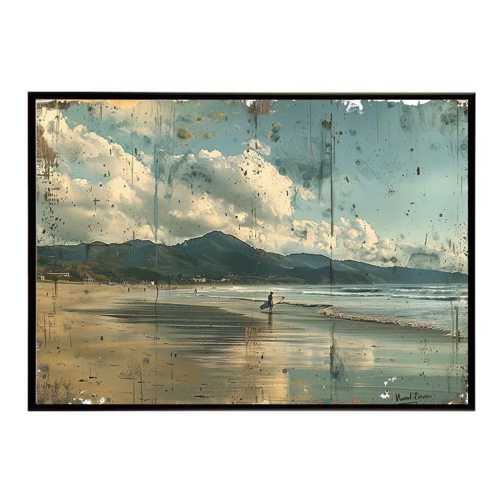 【A1サイズ（約59x84cm）】【lh-poster-5184】エモーショナルサーフ ヴィンテージ サーフ アンティーク 白黒 セピア ポスター インテリア アート 海岸 ヤシの木 海 ビーチ 夏 サーフィン