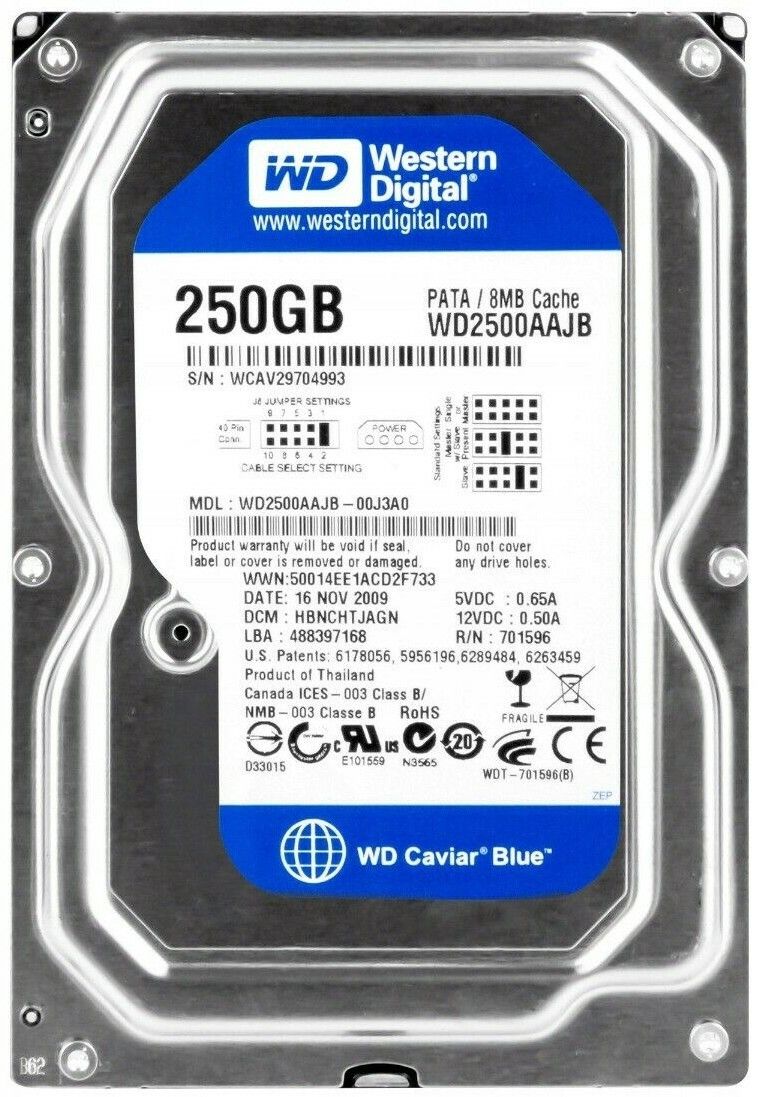 【3年保証】Hard Drive WD Car Blue 250GB 7200RPM 8MB ATA IDE PATA WD2500AAJB 3.5 Inch