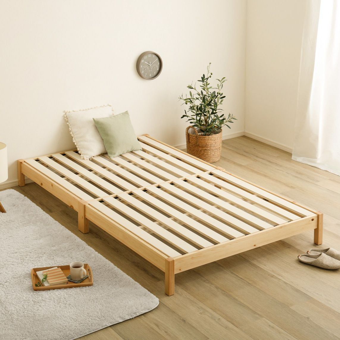 木製セミダブルすのこベッド(ロータイプ) ♪［セミダブル］ロータイプ すのこベッド ｜2分で完成 組立簡単