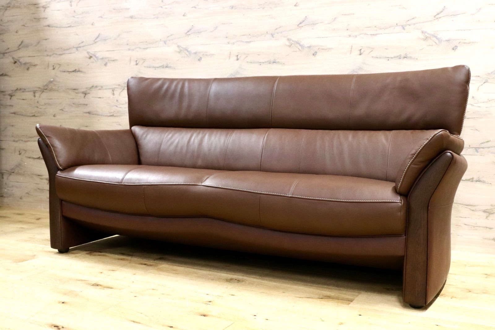 GMIS 346 karimoku カリモク ZT 15シリーズ 長椅子 3人掛けソファ トリプルソファ ブラウン 本革 レザー 国産家具 定価約23.2万