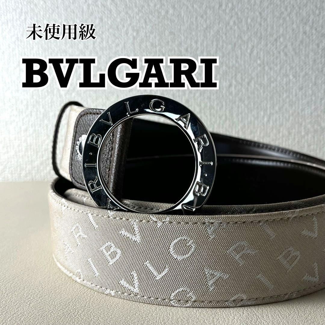 未使用級 BVLGARI ロゴマニア ベルト レザー キャンバス シルバー金具