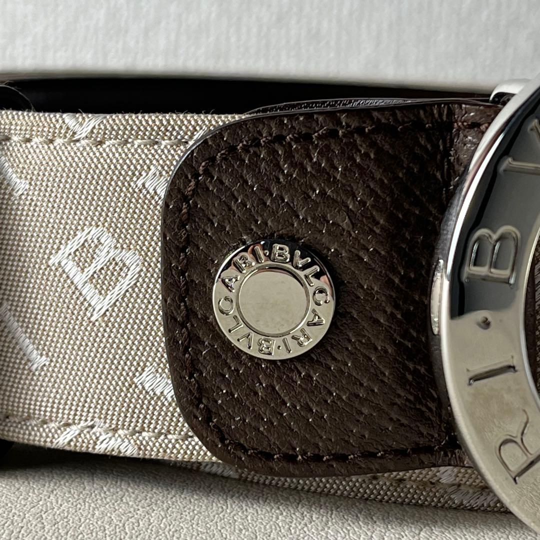 未使用級　BVLGARI ベルト　サークルロゴ　キャンバス　レザー　イタリア製 未使用級 BVLGARI ベルト サークルロゴ キャンバス レザー イタリア製