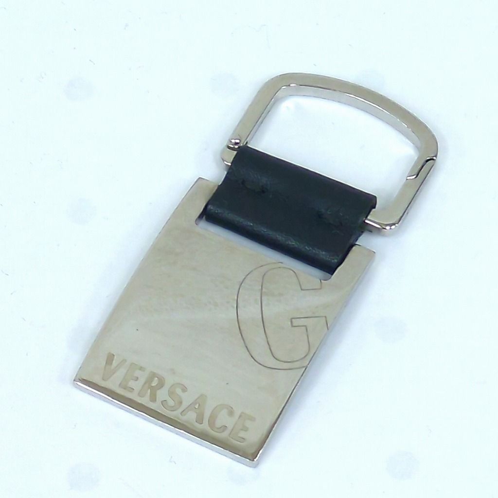VERSACE ヴェルサーチ ロゴ キーホルダ キーリング ブラック シルバー イタリア製