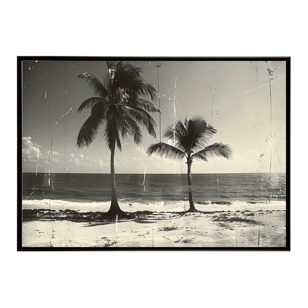 【A1サイズ（約59x84cm）】【lh-poster-5369】エモーショナルサーフ ヴィンテージ サーフ アンティーク 白黒 セピア ポスター インテリア アート 海岸 ヤシの木 海 ビーチ 夏 サーフィン