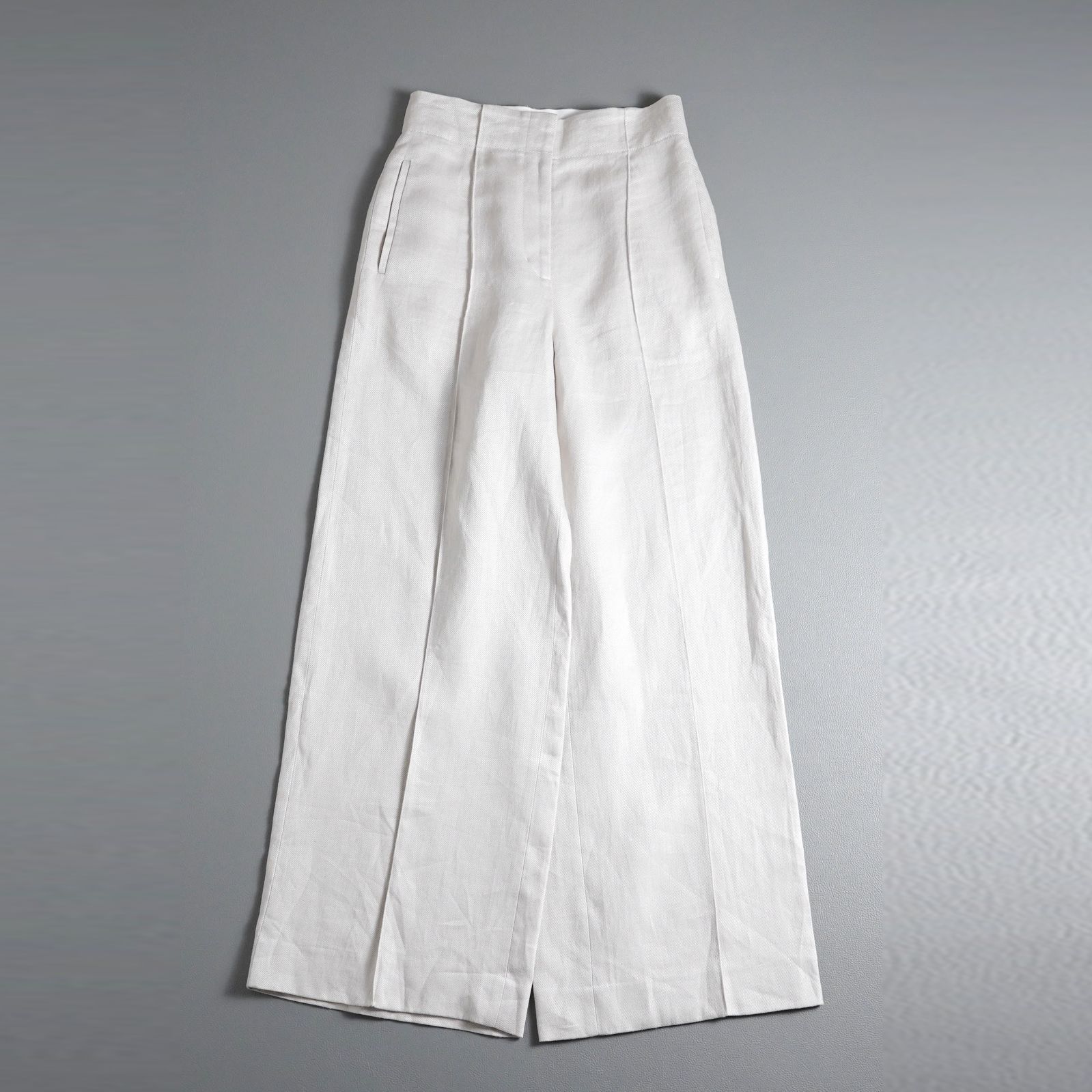 881 t ebure エブール リネン ハイウエスト ワイドパンツ 36 S ライトグレー