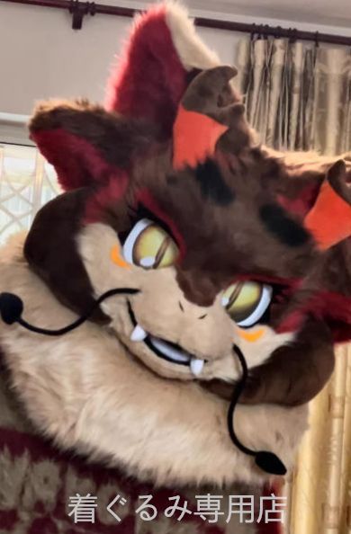 着ぐるみヘッド ドラゴン 茶色 全頭ヘッド ケモノ ファースーツ ぬいぐるみ コスプレ コスチューム kigurumi 一点物