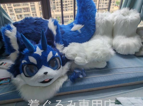 ファースーツ 着ぐるみセット 犬 青 ケモノ ファースーツ 全頭ヘッド
