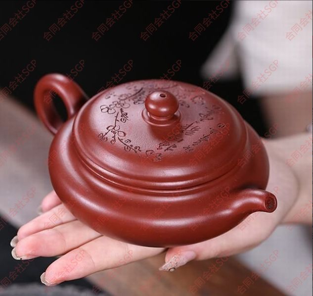 中国美術 煎茶 紫砂 蓮形 茶壷 在印(K-XA791) 紫砂壷 宜興紫砂 朱泥 本物 中國 急須 煎茶道具 中国古美術 茶壷 煎茶