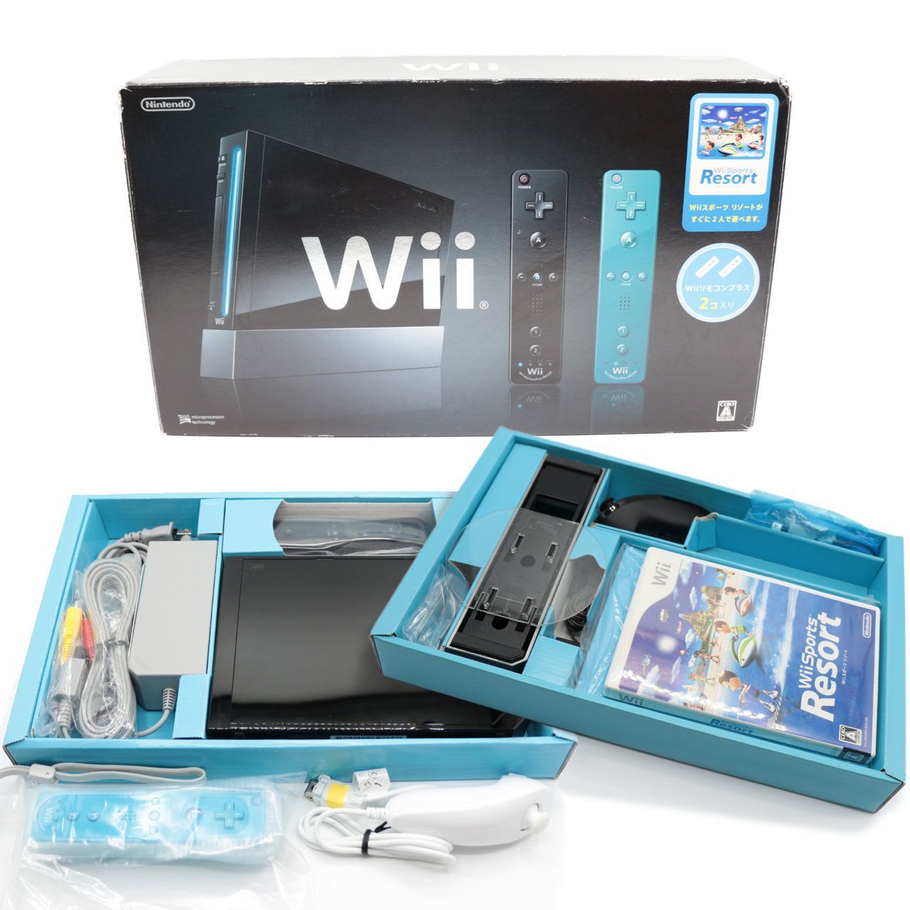 Wii本体】任天堂 Wii ブラック Wiiスポーツリゾートセット リモコン