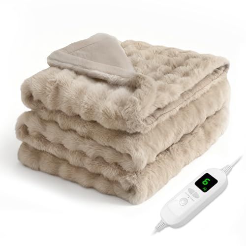 電気毛布 掛け 敷き 2025 AI自動温度調整 表面ラビットファー調＋裏面フランネル 膝掛け 肩掛け 洗える 12時間タイマー付 6段階温度調整可 電気ブランケット 省エネ 自動オフ PSE認証済 シングル 速 dbe 32807