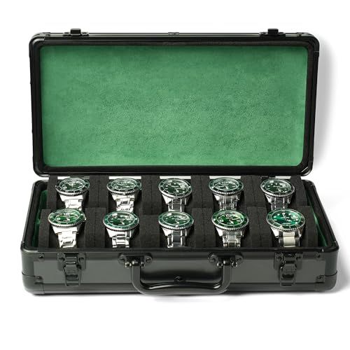 腕時計オーガナイザーケース アルミニウム製 腕時計収納ボックス ハードウォッチトラベルボックス パッド付きケース 腕時計ディスプレイと整理に 10スロット 4 b dbc 0 d