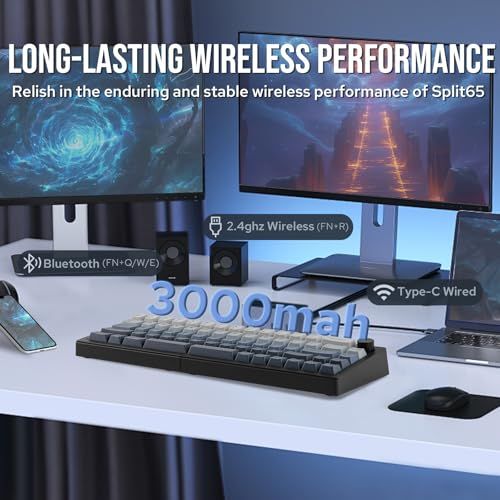  Split 65 QMK VIA プログラマブルキーボード 2.4 Ghz Bluetooth Type-Cワイヤレスメカニカルキーボード RGBバックライト付きスプリットレイアウトのエルゴノミクスゲーミングキーボード 88 b 8 a 894 その他 キッチン 食器
