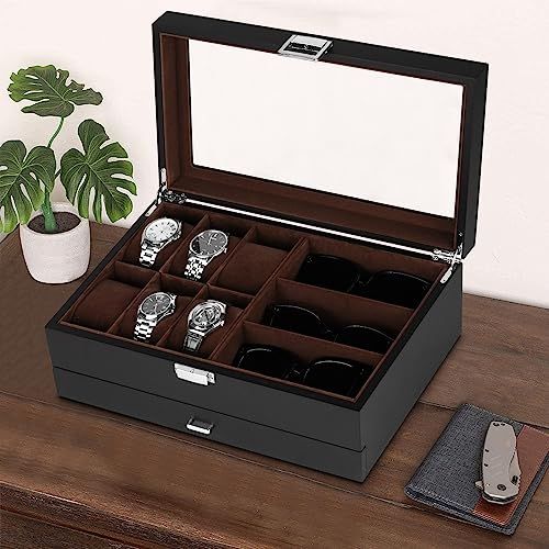  Baskiss 2層木製時計ケース 腕時計 眼鏡 ジュエリー収納ボックス 腕時計6本 サングラス7本 指輪 ブレスレット収納 ケース メガネ7本 51 e 24 9 d その他 キッチン 食器