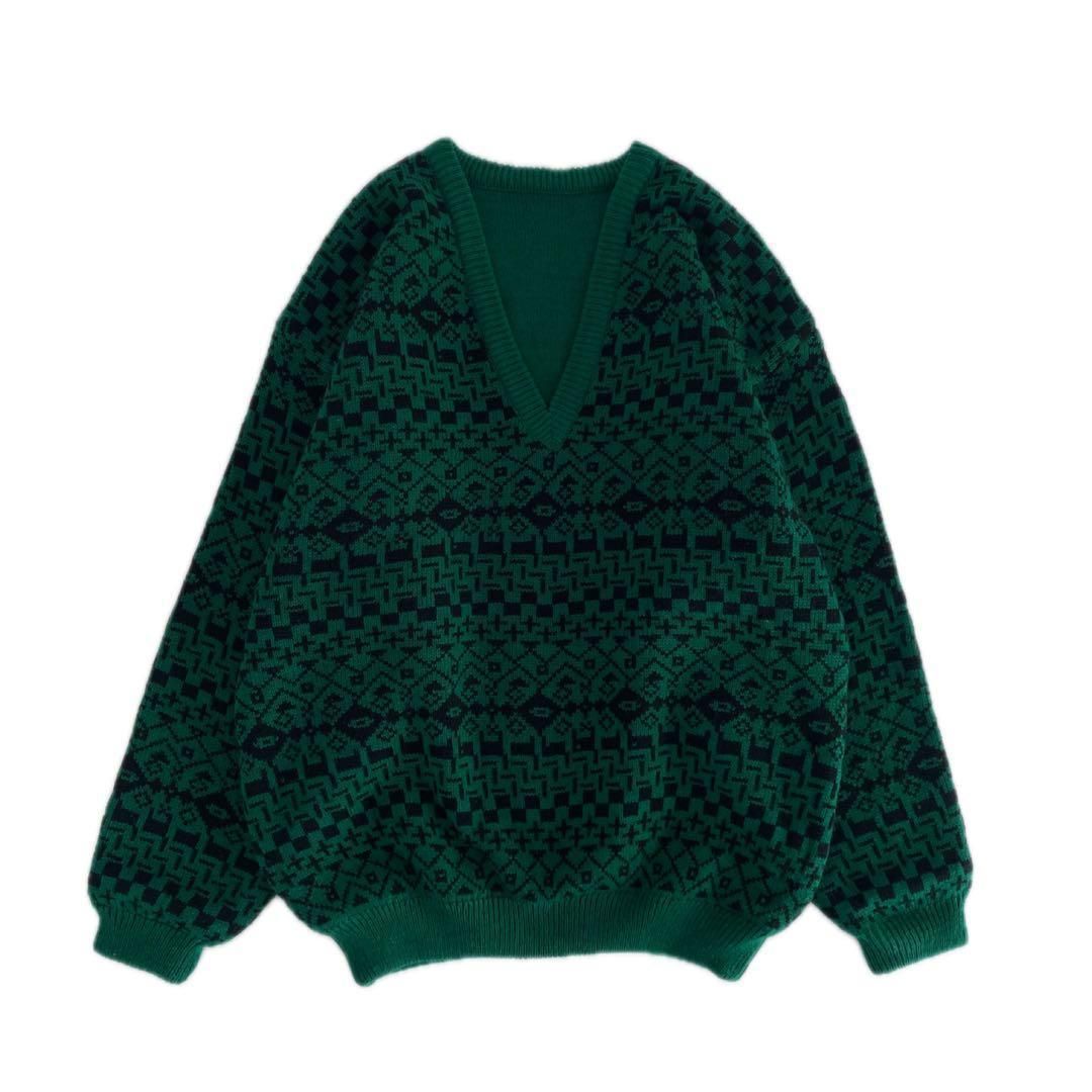 old デザインニット セーター レトロ 総柄 ノルディック リバーシブル