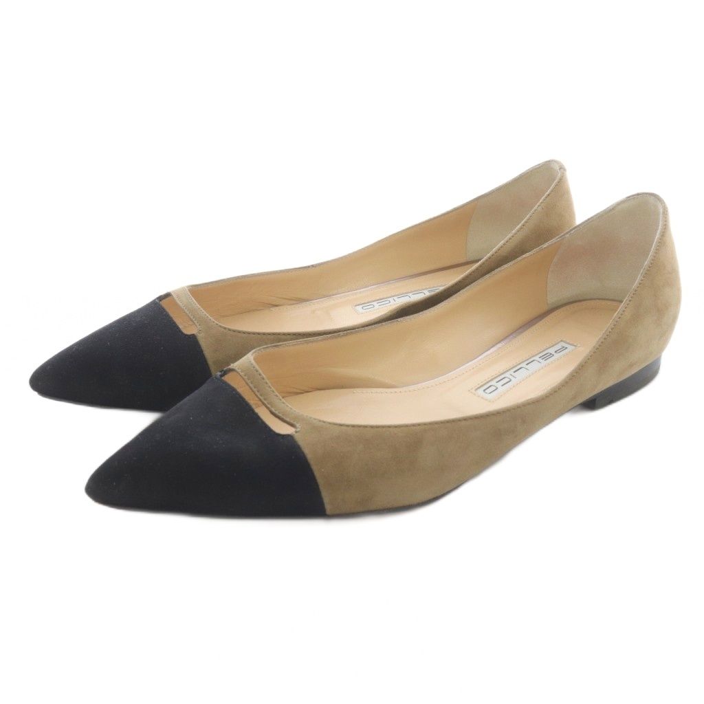 ペリーコ PELLICO パンプス ポインテッドトゥ スエード 38 茶色 黒