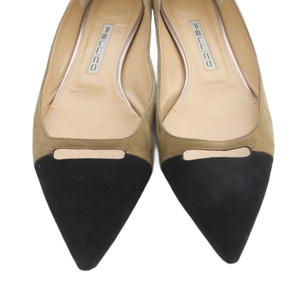 ペリーコ PELLICO パンプス ポインテッドトゥ スエード 38 茶色 黒