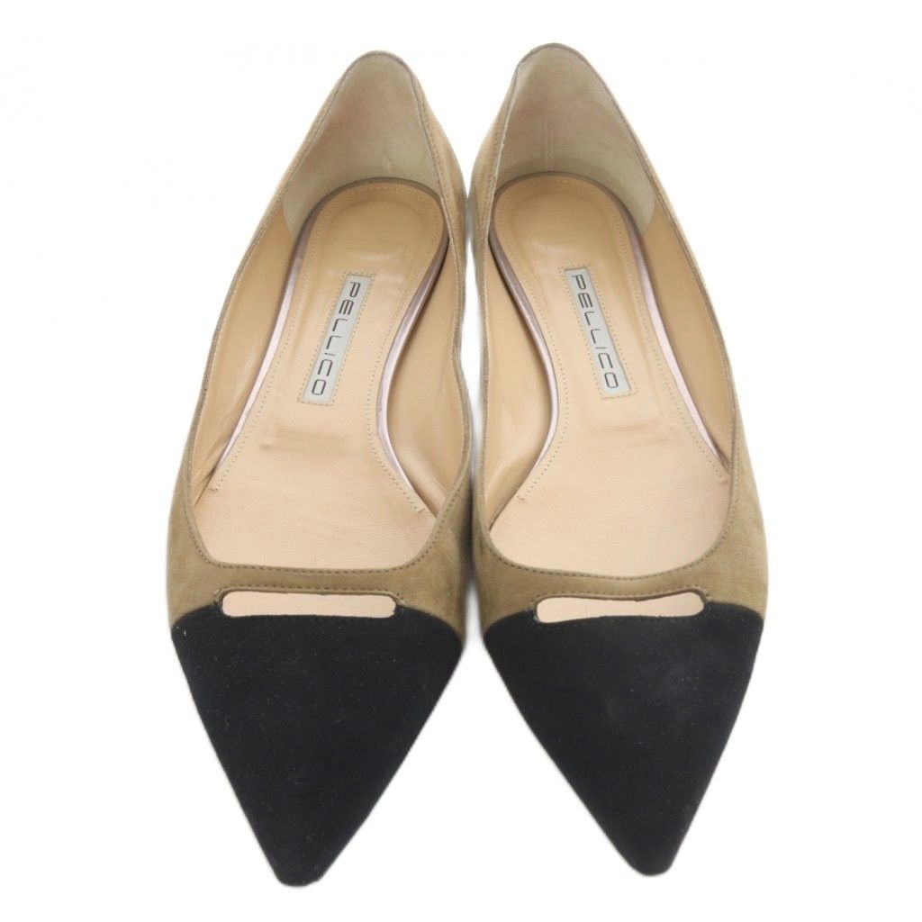 ペリーコ PELLICO パンプス ポインテッドトゥ スエード 38 茶色 黒