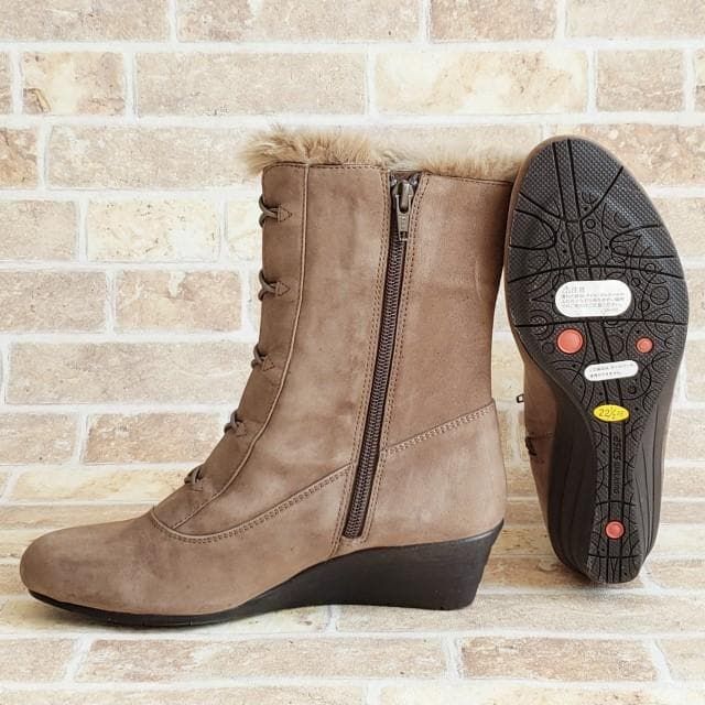 【PEDALA】asics walking ブラウン レザー ミドルブーツ PEDALA】asics walking ブラウン レザー ミドルブーツ