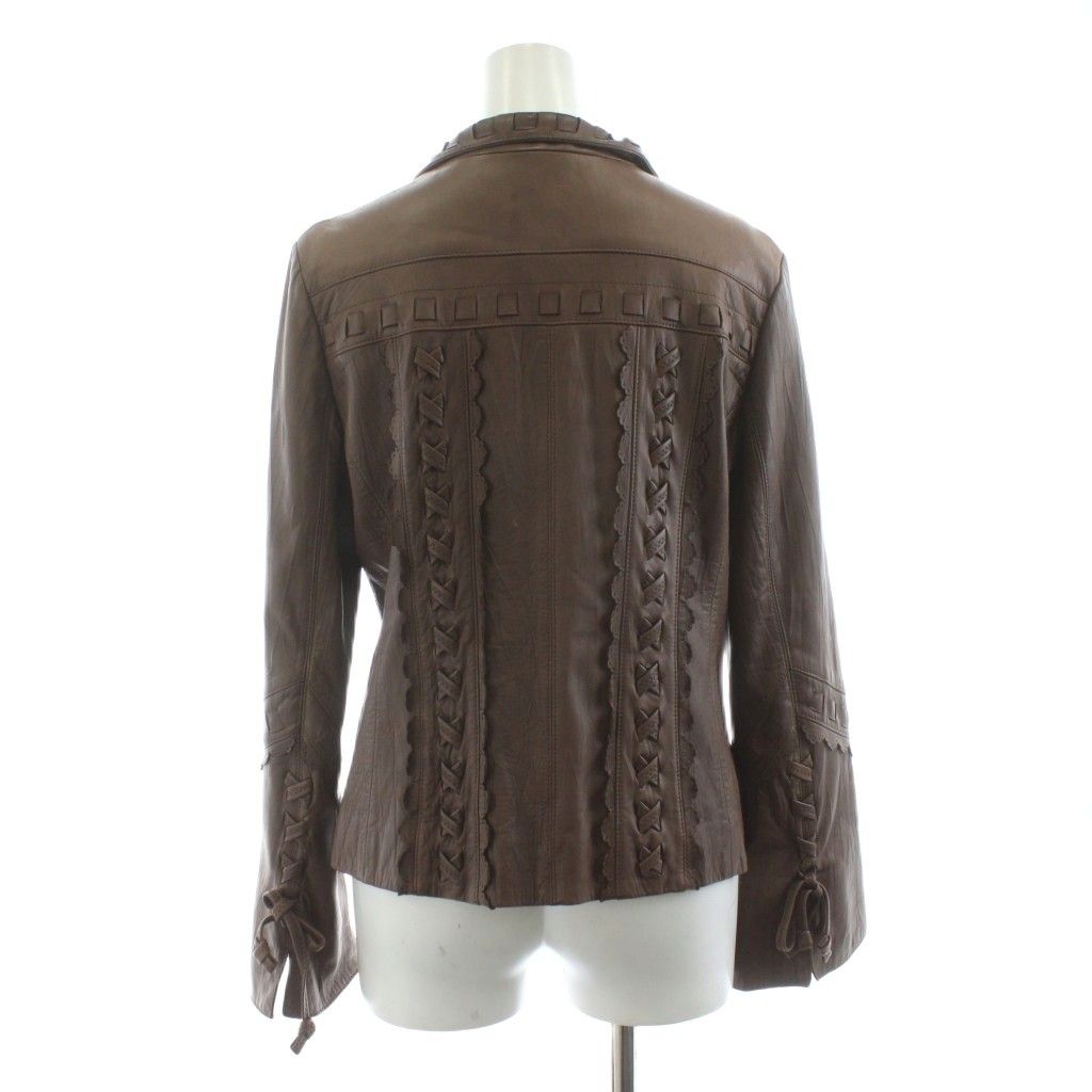  レリアン Leilian レザージャケット レースアップ フ スリーブ スカラップ リボン 9 茶 ブラウン 08447 KU その他 ジャケット アウター