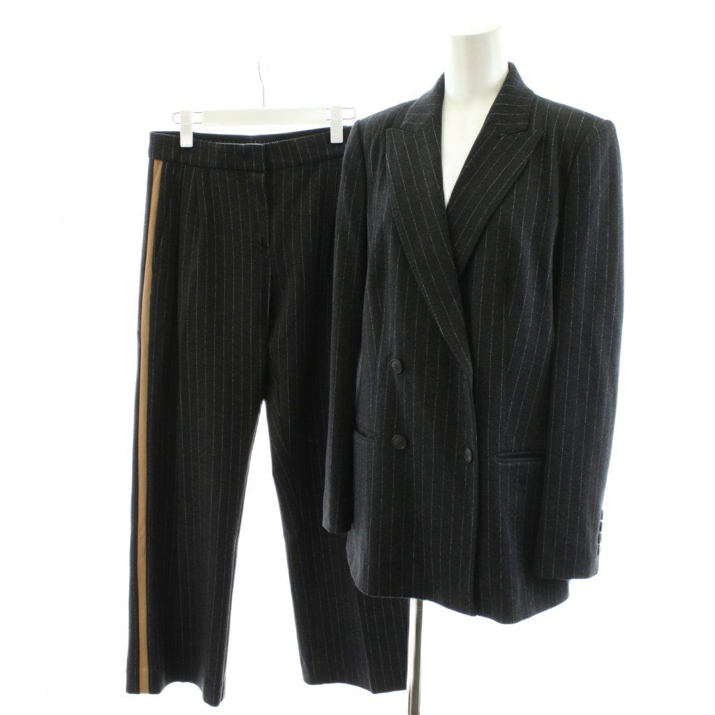 マックスマーラ MAX MARA スーツ セットアップ 上下 テーラードジャケット ダブル パンツ スラックス ストライプ柄 ウール 切替 44 グレー AN 61