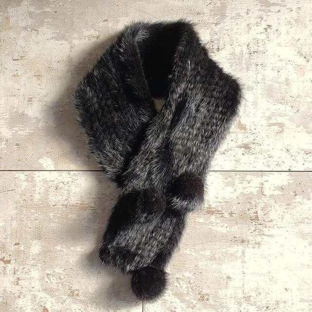 ミンクヤーン マフラー ブラック ミンクファー ブラック リアルファー