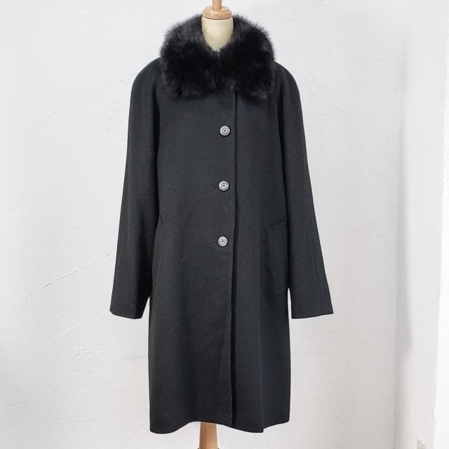 SAGA フォックスファー付 カシミヤ ロングコート LL ブルーフォックス 