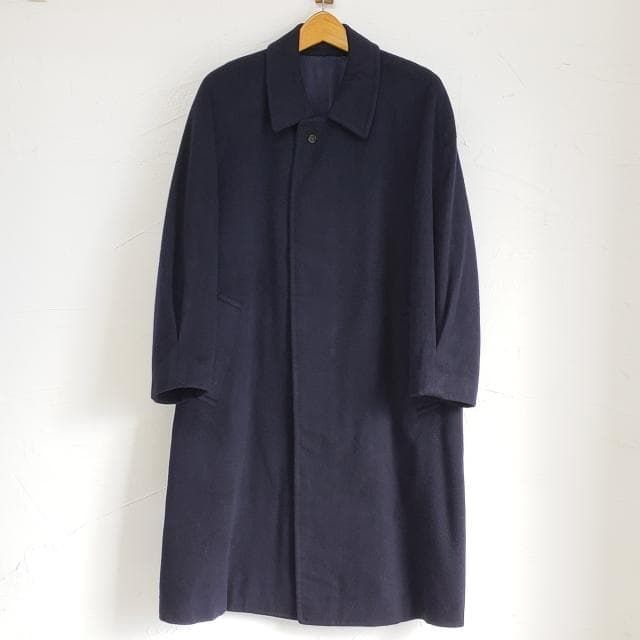 メンズ カシミヤ100％ ロングコート メンズ ネイビー ラグラン 裏地