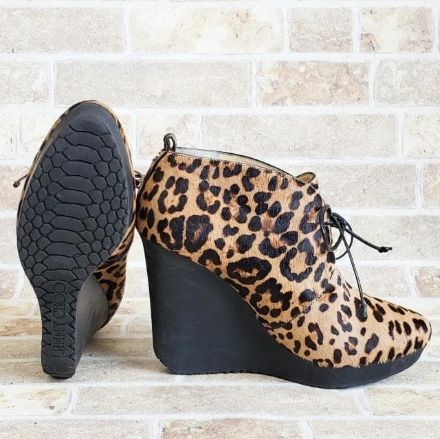 ジミーチュウ ☆ レオパード柄 ハラコレザー ブーティ ウエッジソール
