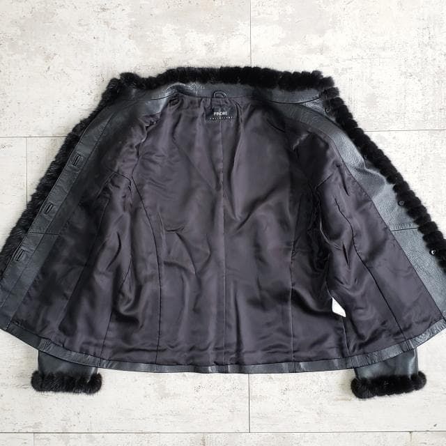  ピノーレ PINORE ミンクファー付 レザー ノー ジャケット 38 ブラック 黒 その他 レザージャケット ライダース